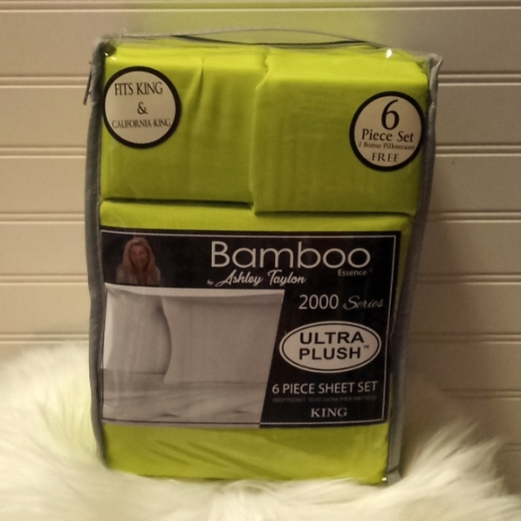 Bamboo Essence King Size  Lime Green-  6 Piece Sheet Set - Picture 10 of 10